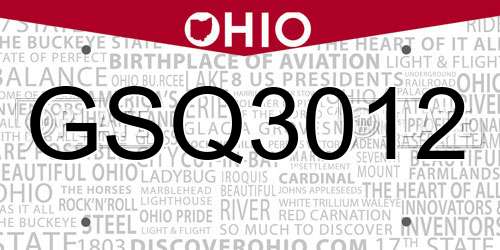 GSQ3012 Ohio License Plate