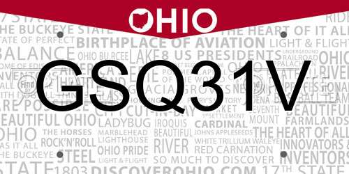 GSQ31V Ohio License Plate