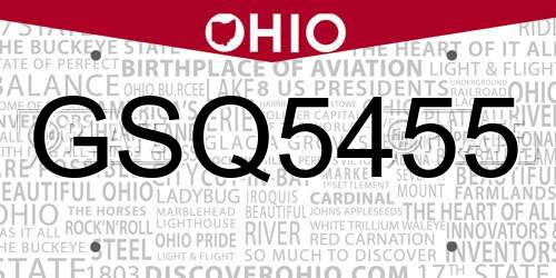 GSQ5455 Ohio License Plate