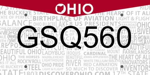 GSQ560 Ohio License Plate