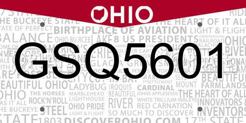 GSQ5601 Ohio License Plate