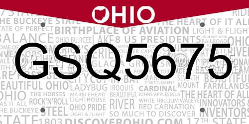 GSQ5675 Ohio License Plate