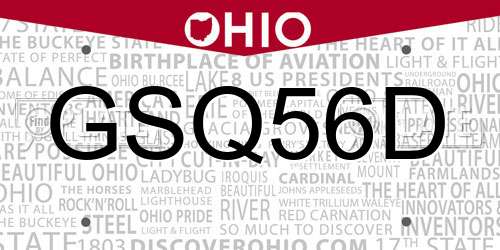 GSQ56D Ohio License Plate