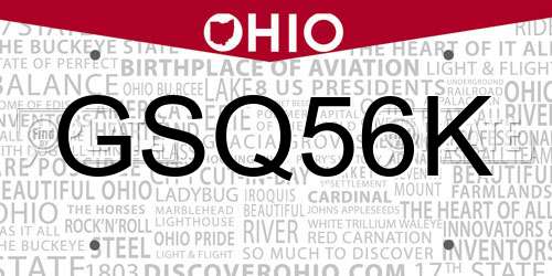 GSQ56K Ohio License Plate