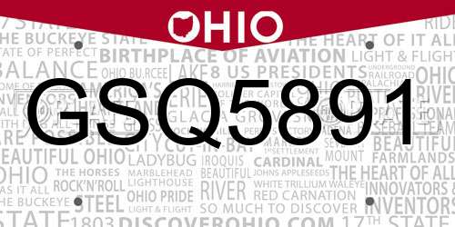 GSQ5891 Ohio License Plate