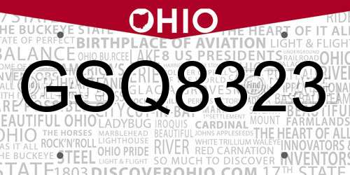 GSQ8323 Ohio License Plate