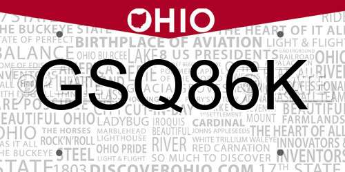 GSQ86K Ohio License Plate