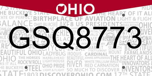 GSQ8773 Ohio License Plate