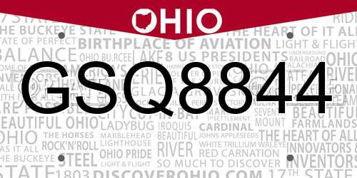 GSQ8844 Ohio License Plate