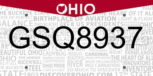 GSQ8937 Ohio License Plate
