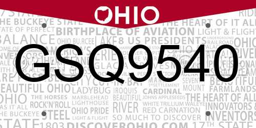 GSQ9540 Ohio License Plate