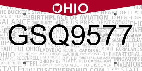 GSQ9577 Ohio License Plate