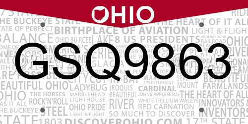 GSQ9863 Ohio License Plate