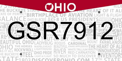 GSR7912 Ohio License Plate