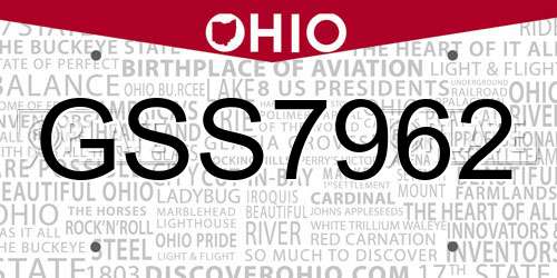 GSS7962 Ohio License Plate