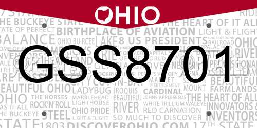 GSS8701 Ohio License Plate