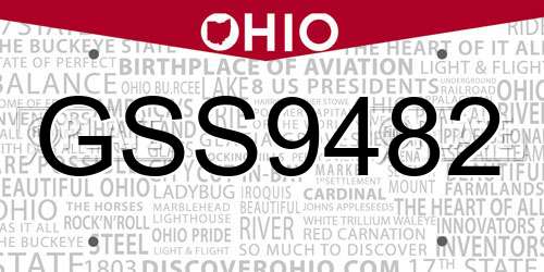 GSS9482 Ohio License Plate