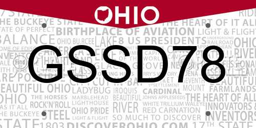 GSSD78 Ohio License Plate