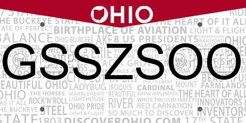 GSSZSOO Ohio License Plate