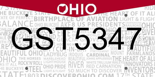 GST5347 Ohio License Plate