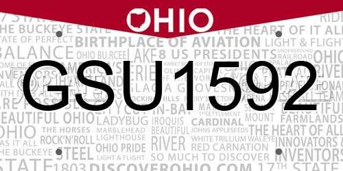 GSU1592 Ohio License Plate