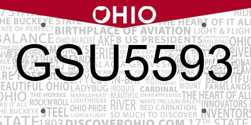 GSU5593 Ohio License Plate
