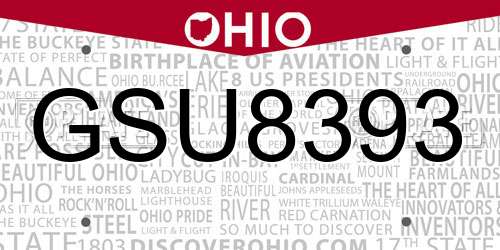 GSU8393 Ohio License Plate
