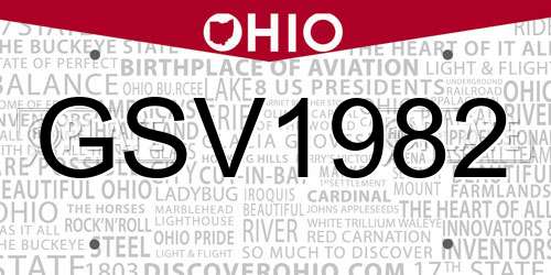 GSV1982 Ohio License Plate
