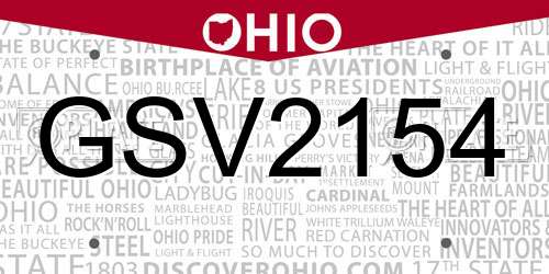 GSV2154 Ohio License Plate