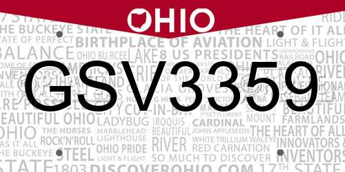 GSV3359 Ohio License Plate