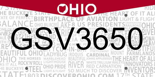 GSV3650 Ohio License Plate