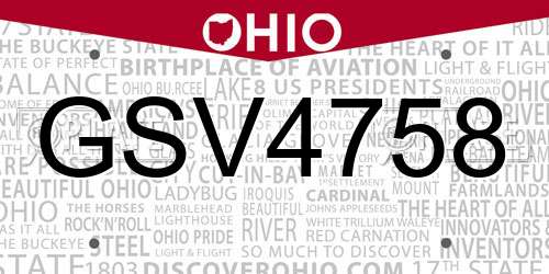 GSV4758 Ohio License Plate
