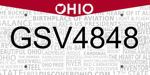 GSV4848 Ohio License Plate