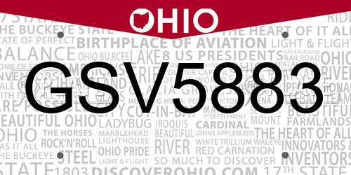 GSV5883 Ohio License Plate