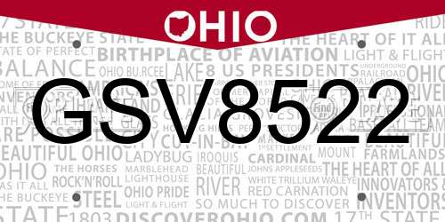 GSV8522 Ohio License Plate