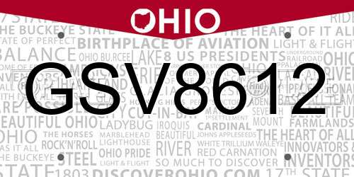 GSV8612 Ohio License Plate