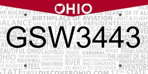 GSW3443 Ohio License Plate