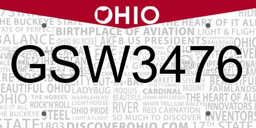 GSW3476 Ohio License Plate