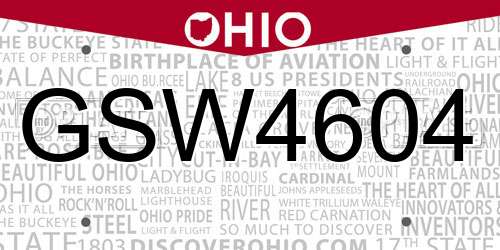 GSW4604 Ohio License Plate