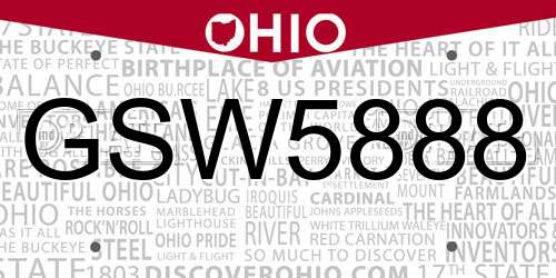GSW5888 Ohio License Plate