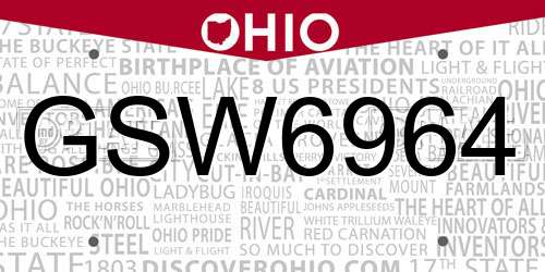 GSW6964 Ohio License Plate