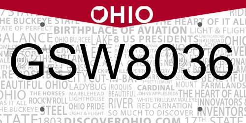 GSW8036 Ohio License Plate