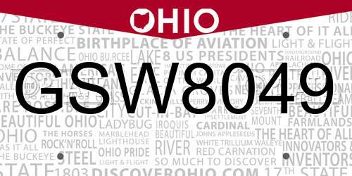 GSW8049 Ohio License Plate