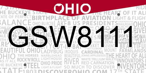 GSW8111 Ohio License Plate