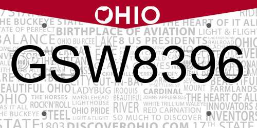 GSW8396 Ohio License Plate