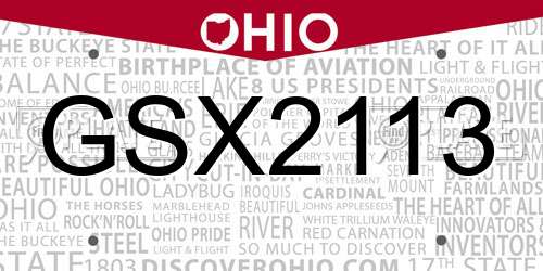 GSX2113 Ohio License Plate