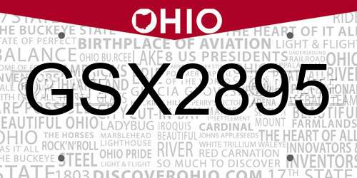 GSX2895 Ohio License Plate