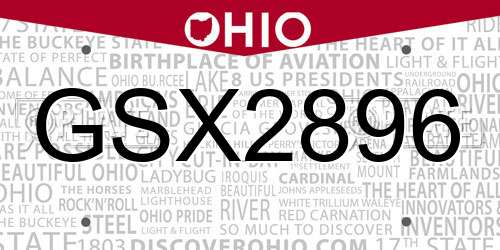 GSX2896 Ohio License Plate