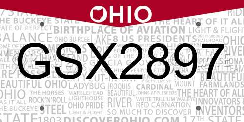 GSX2897 Ohio License Plate