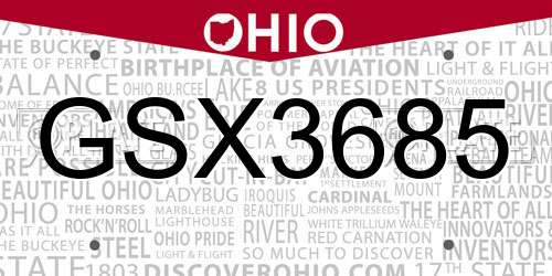 GSX3685 Ohio License Plate